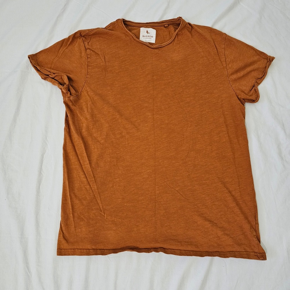 Broken Standard T-Shirt Mens XL Orange Slub Knit Raw Hem Casual Boho Retro